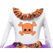 Halloween White Tank Top Witch Pumpkin Ghost Lacing & Orange Skeleton Print TB1319